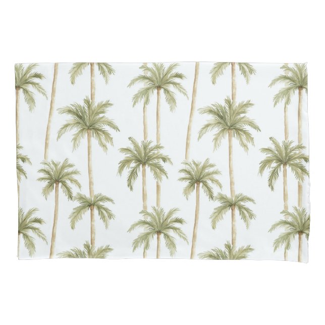 Tropical Green White Palm Trees Pillowcase (Front-Left)