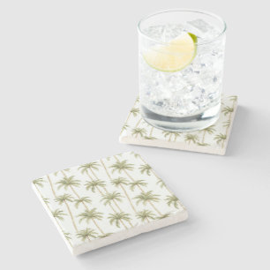 Tropical Green White Palm Trees Stone Coaster