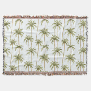 Tropical Green White Palm Trees   Throw Blanket