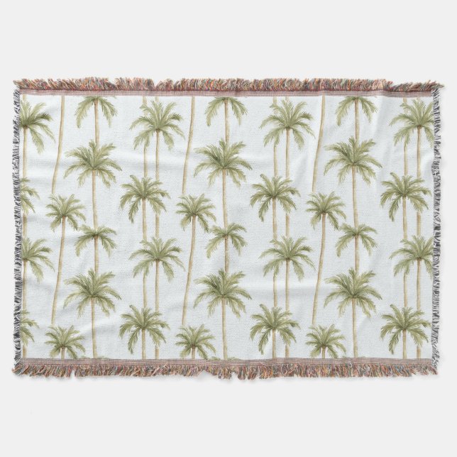 Tropical Green White Palm Trees   Throw Blanket (Front)