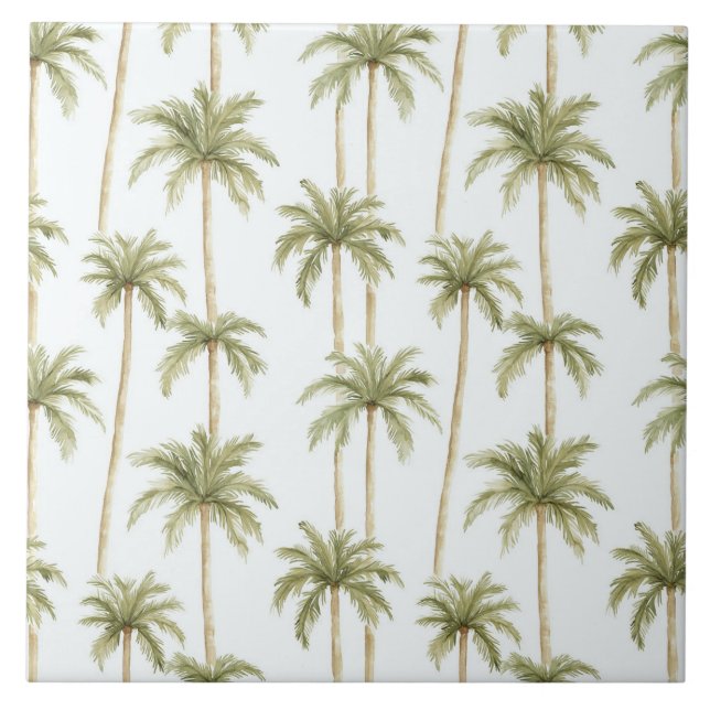 Tropical Green White Palm Trees   Tile (Front)