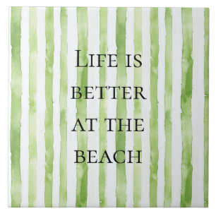 Tropical Green White Stripes Tile