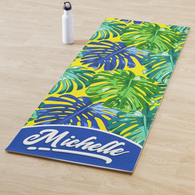Tropical Green Yellow Name Jungle Leaves Yoga Mat (In Situ)