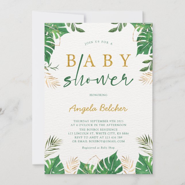 Tropical Greenery Baby Shower Invitation (Front)