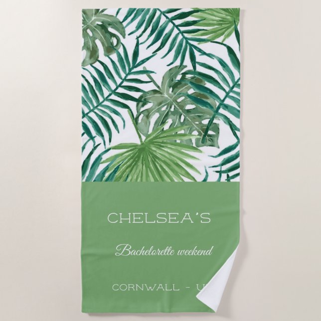 Tropical Greenery Bachelorette Weekend Beach Towel (Front)