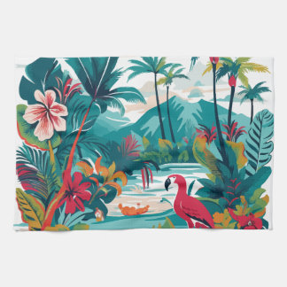 Tropical Greenery Birds Kitchen Towel