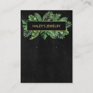 Tropical Greenery Black Earring Display Business Card