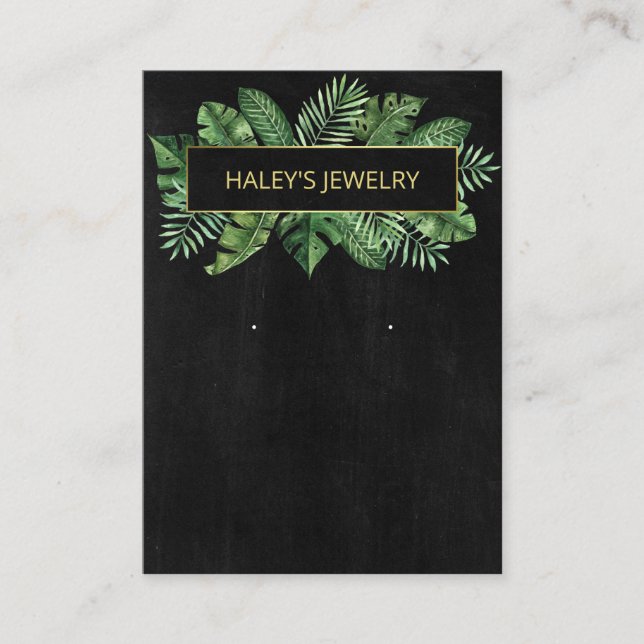 Tropical Greenery Black Earring Display Business Card (Front)