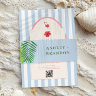 Tropical Greenery Blue Background Wedding Invite Invitation Belly Band