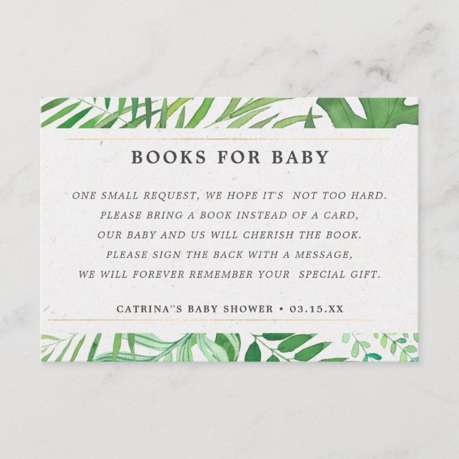 Tropical Greenery Books For Baby Shower Enclosure Card (Front)