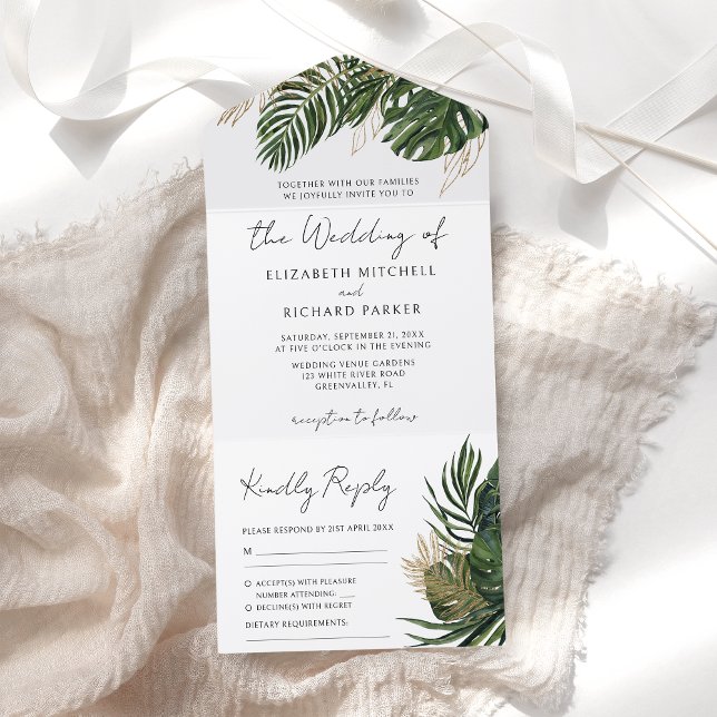 Tropical Greenery Botanical All In One Wedding All In One Invitation (Creator Uploaded)