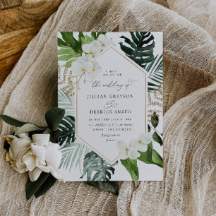 tropical greenery botanical frame wedding invitation