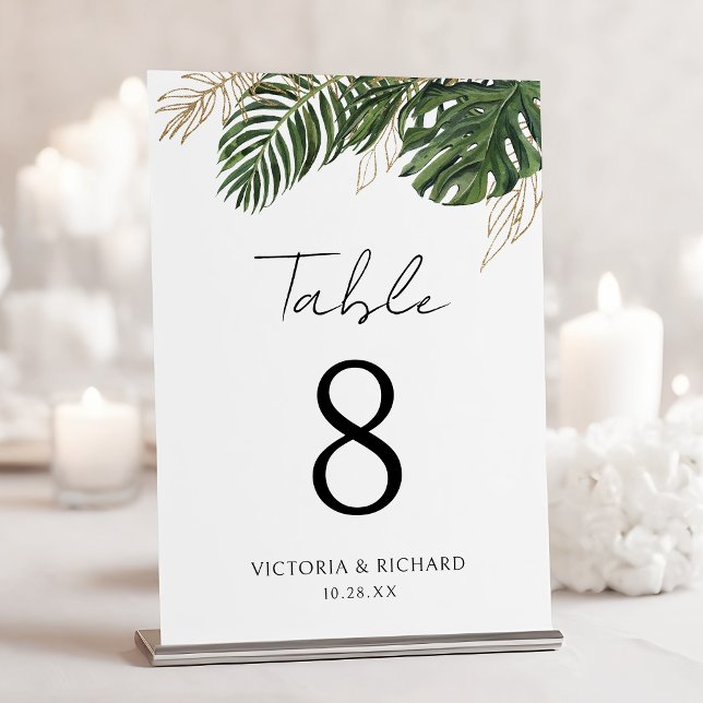 Tropical Greenery Botanical Summer Boho Wedding Table Number (Creator Uploaded)