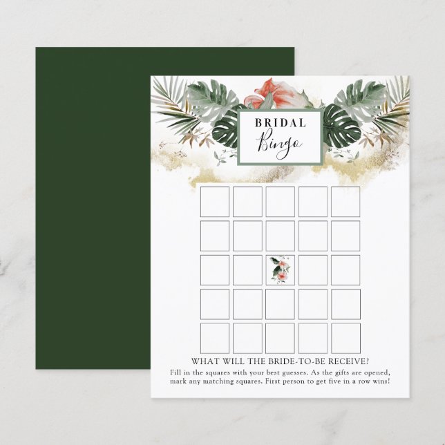 Tropical Greenery Bridal Shower Bingo Game Card (Front/Back)