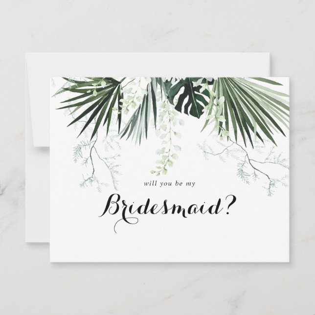 Tropical Greenery Bridesmaid Proposal Note Card (Front)
