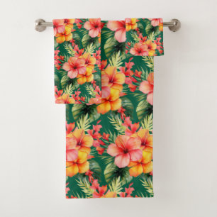 Tropical  Greenery Floral  Bath Towel Set