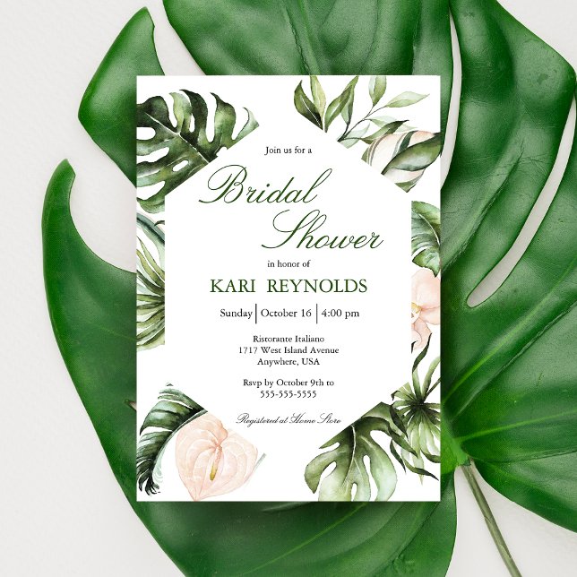 Tropical Greenery Floral Bridal Shower Invitation (Creator Uploaded)