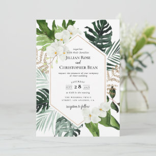 tropical greenery floral wedding invitation