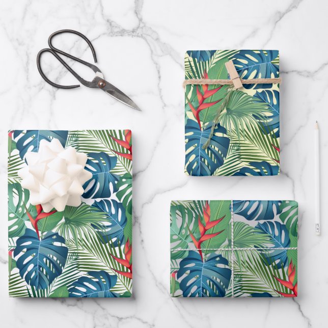 Tropical Greenery Floral Wrapping Paper Sheet (Front)