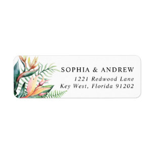 Tropical Greenery Flowers Return Address Label