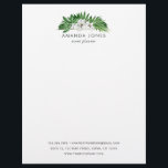 Tropical Greenery Foliage Letterhead<br><div class="desc">Trendy sage green and white watercolor tropical leaves letterhead.</div>