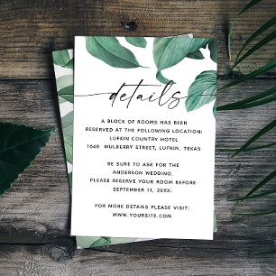 Tropical greenery foliage script wedding details enclosure card