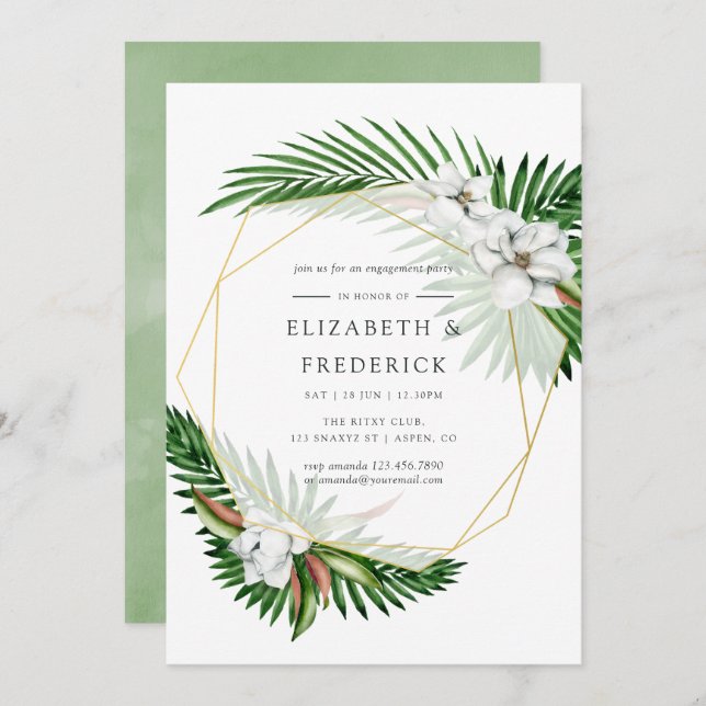 Tropical Greenery Geometric Engagement Party Invitation (Front/Back)
