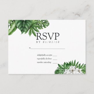 Tropical Greenery Geometric Wedding RSVP
