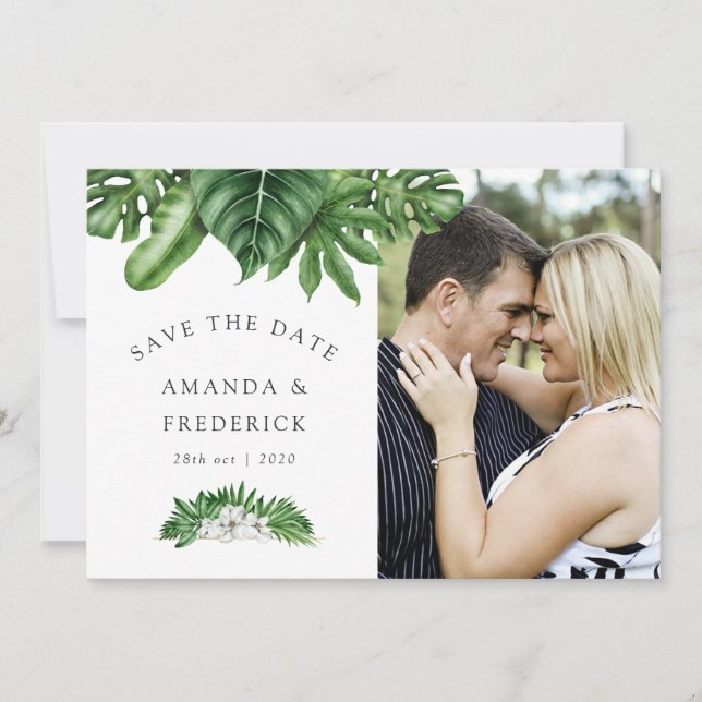 Tropical Greenery Geometric Wedding Save the Date (Front)