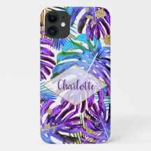 Tropical Greenery Glitter Purple Leaf Pattern Name