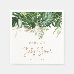 Tropical Greenery Gold Gender Neutral Baby Shower Napkin