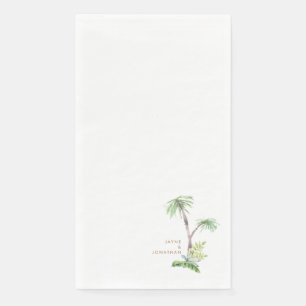 Tropical Greenery Gold Text Custom Couple Names Napkin
