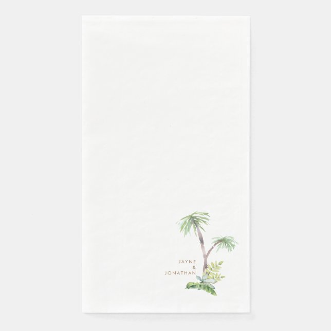 Tropical Greenery Gold Text Custom Couple Names Napkin (Front)