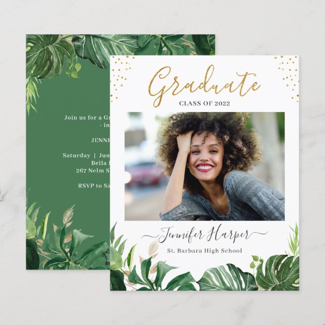 Tropical Greenery Graduation Announcement (Front/Back)
