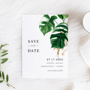Tropical Greenery Leaves Modern SAVE THE DATE Invi Invitation