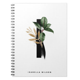 Tropical Greenery Letter I Monogram Personalized Notebook