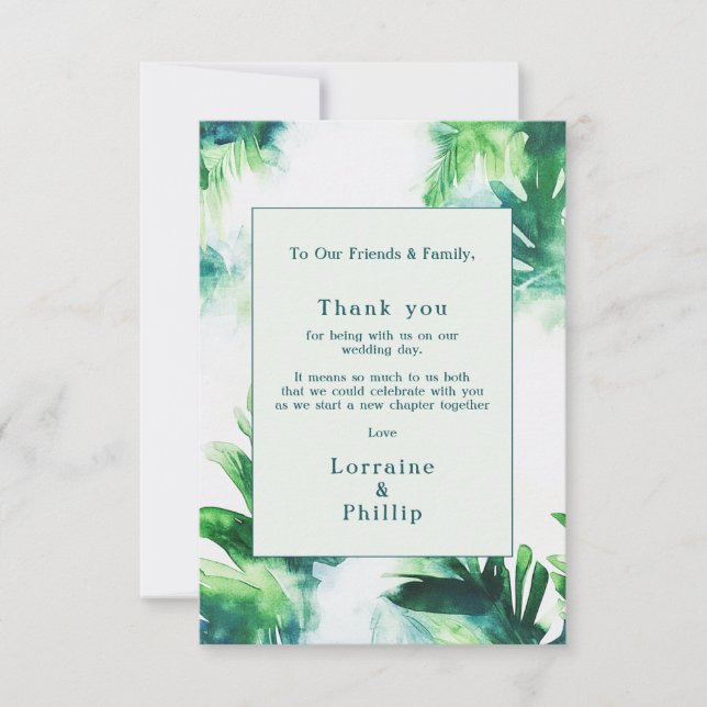 Tropical Greenery Mariage botanique Carte de remer (Devant)