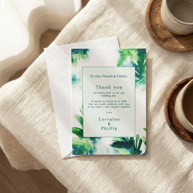 Tropical Greenery Mariage botanique Carte de remer (Tropical Greenery botanical Wedding Thank You Card.)