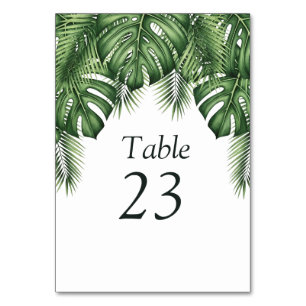 Tropical Greenery Monstera Wedding Table Number 