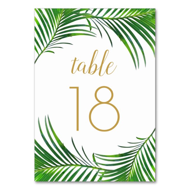 Tropical Greenery Palm Frond Leaves Table Number (Front)