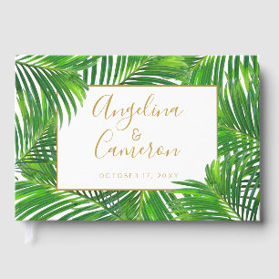 Tropical Greenery Palm Leaves Beach Wedding Guest Book
