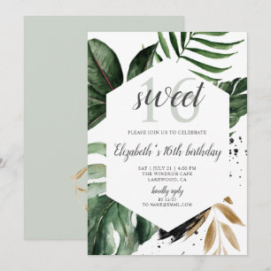 Tropical Greenery Palm Leaves Sweet 16 Invitation