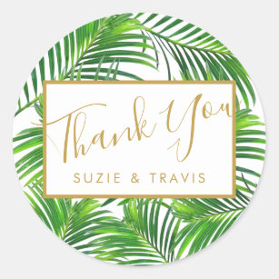 Tropical Greenery Palm Leaves Thank You Favour Classic Round Sticker