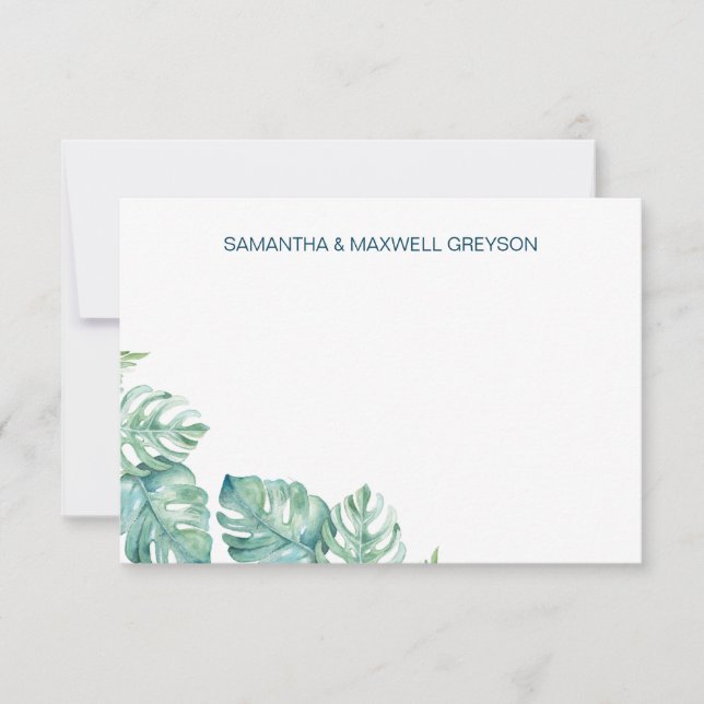 Tropical Greenery Personalized Stationery Card (Front)