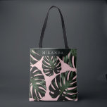 Tropical Greenery Rose Green Bridesmaid Name Tote Bag<br><div class="desc">This chic rose emerald tote bag with monstera leaves design is great for destination,  tropical or beach weddings.</div>