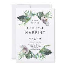 Tropical greenery rustic invitation