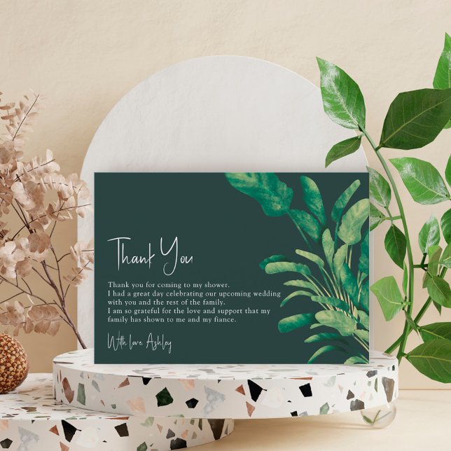 Tropical greenery script green plant bridal shower thank you card (Creator Uploaded)