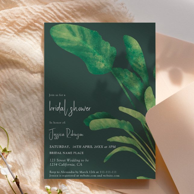 Tropical greenery script plant bridal shower invitation (Creator Uploaded)