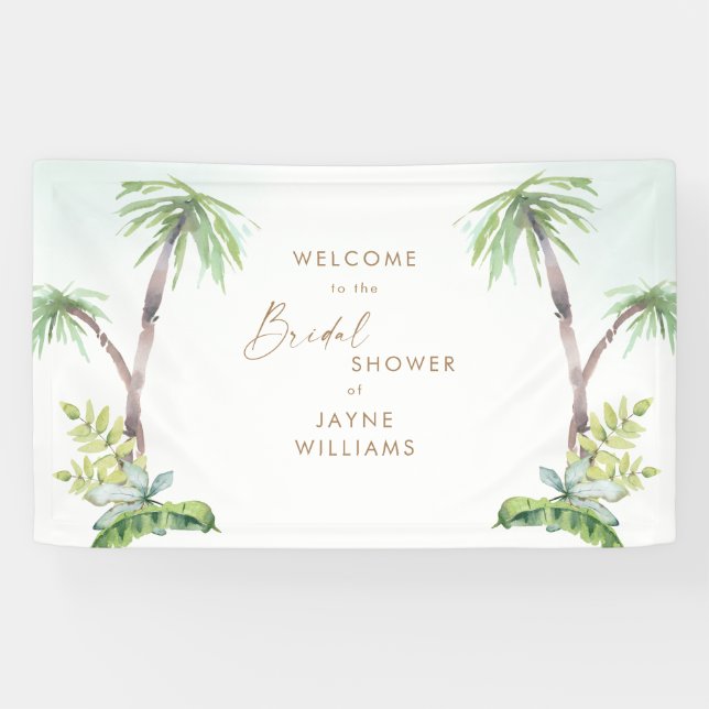 Tropical Greenery Sea Glass Bridal Shower Banner (Horizontal)