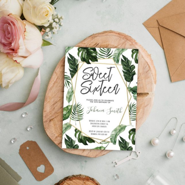 Tropical Greenery Sweet Sixteen Birthday Invitation (Creator Uploaded)